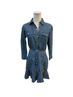 Veronica Beard Denim Snap Front Ruffle Hem Dress Size 2 Chambray Like New